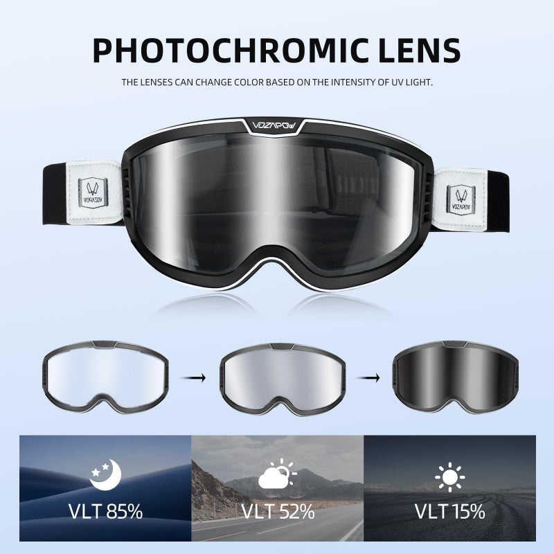 VOZAPOW Photochromic Motorcycle Goggles Anti Fog, OTG Dirt Bike Motocross Goggles UV Protection for Men Women MX Accessories - Image 3
