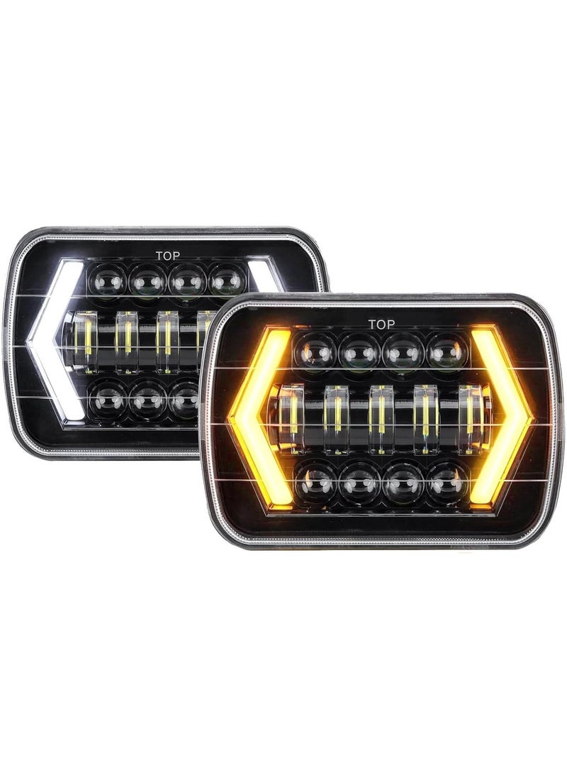 ماركة غير محددة - مصابيح أمامية LED مستطيلة مع إضاءة DRL، شعاع عالي ومنخفض، متوافقة مع سيارات [Car Brand] (مجموعة من 2) - Image 1