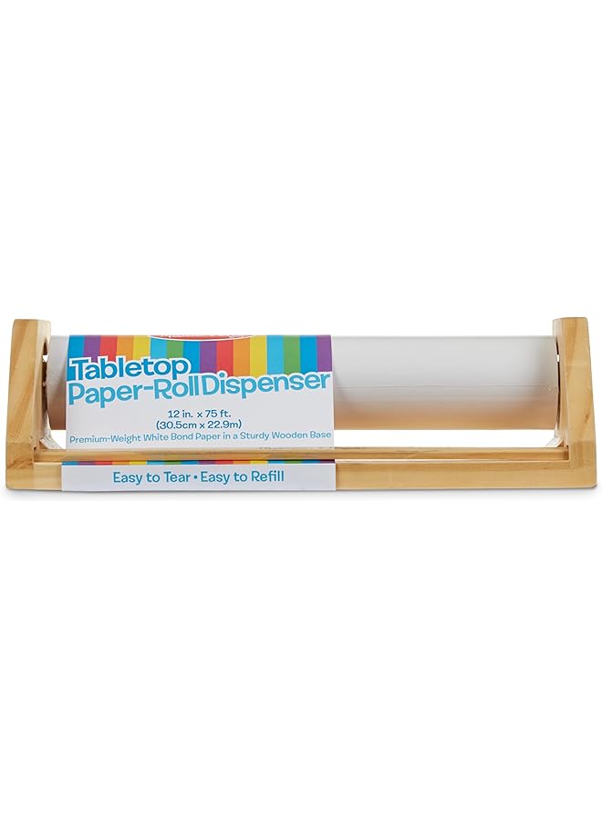 Melissa & Doug Wooden Tabletop Paper Roll Dispenser With White Bond 12 Inches - Image 1