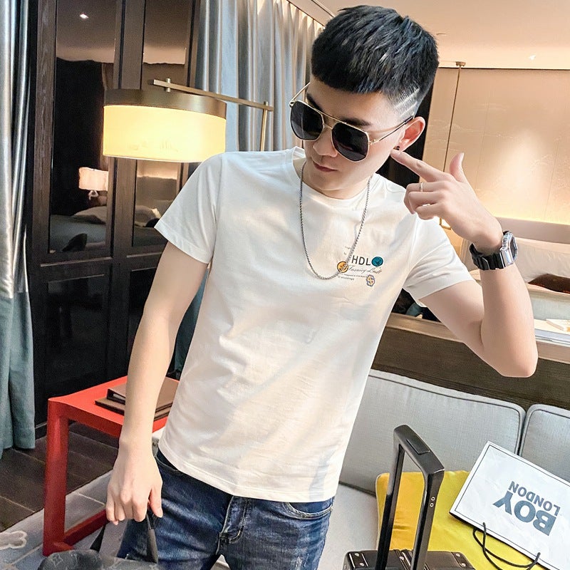 Short sleeve t-shirt men's summer fashionable printed round neck slim top 2021 New ins fashion brand men's casual half sleeve - Image 4
