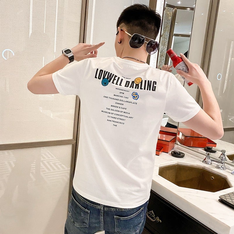 Short sleeve t-shirt men's summer fashionable printed round neck slim top 2021 New ins fashion brand men's casual half sleeve - Image 2