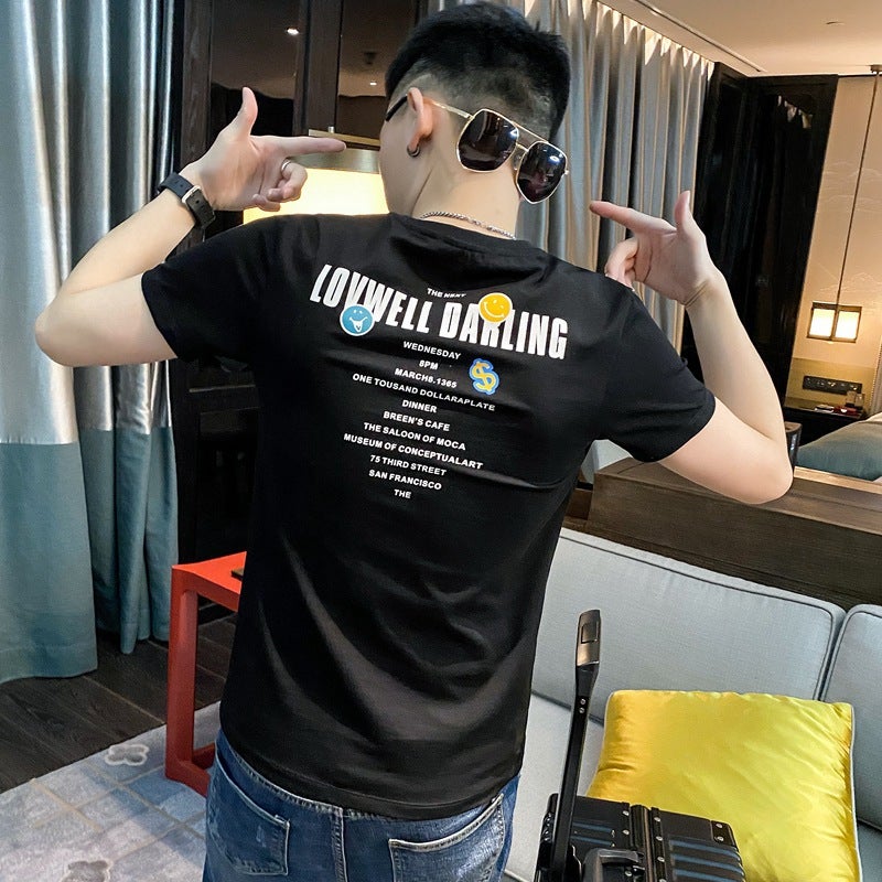 Short sleeve t-shirt men's summer fashionable printed round neck slim top 2021 New ins fashion brand men's casual half sleeve - Image 5