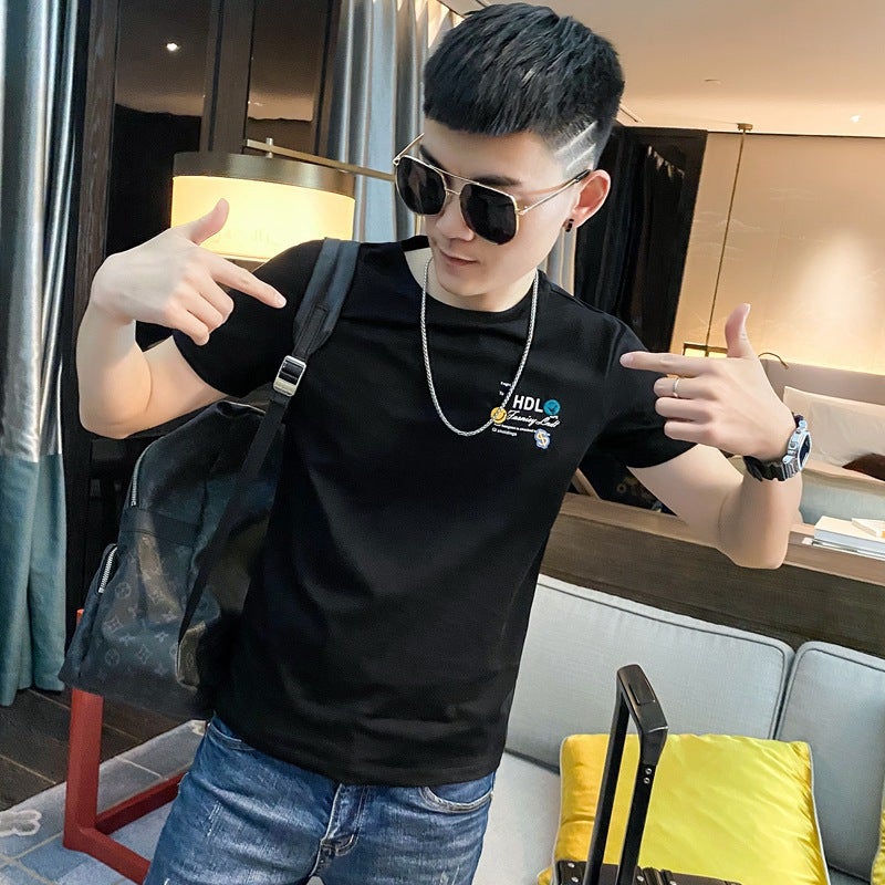 Short sleeve t-shirt men's summer fashionable printed round neck slim top 2021 New ins fashion brand men's casual half sleeve - Image 1