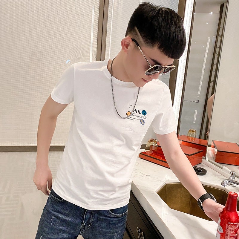 Short sleeve t-shirt men's summer fashionable printed round neck slim top 2021 New ins fashion brand men's casual half sleeve - Image 3