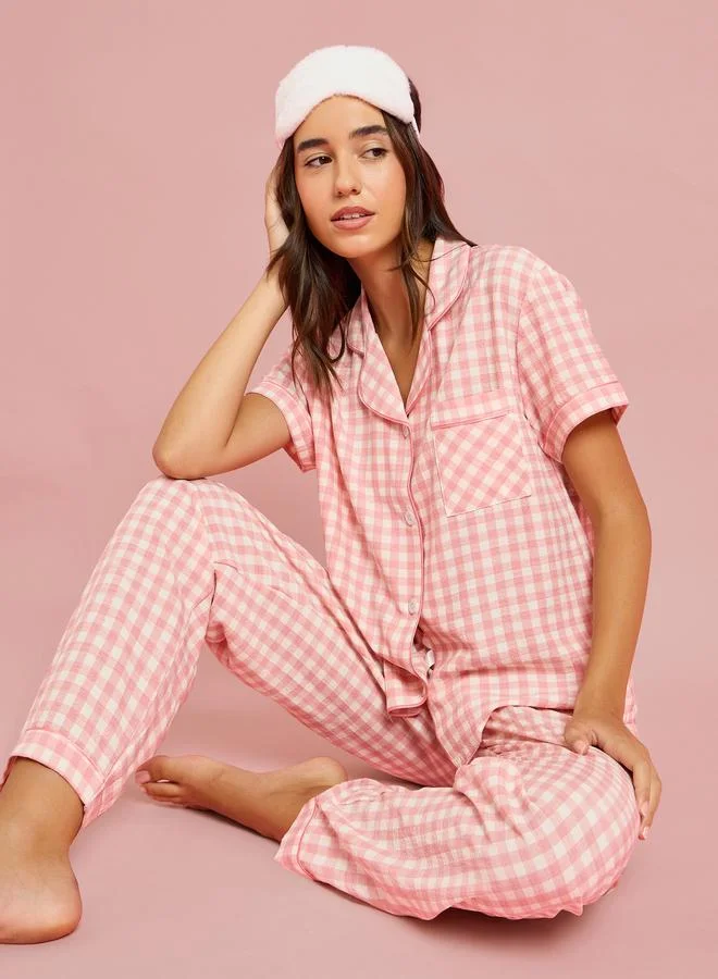 ستايلي Pack of 3 - Gingham Shirt, Short and Straight Pyjama Set