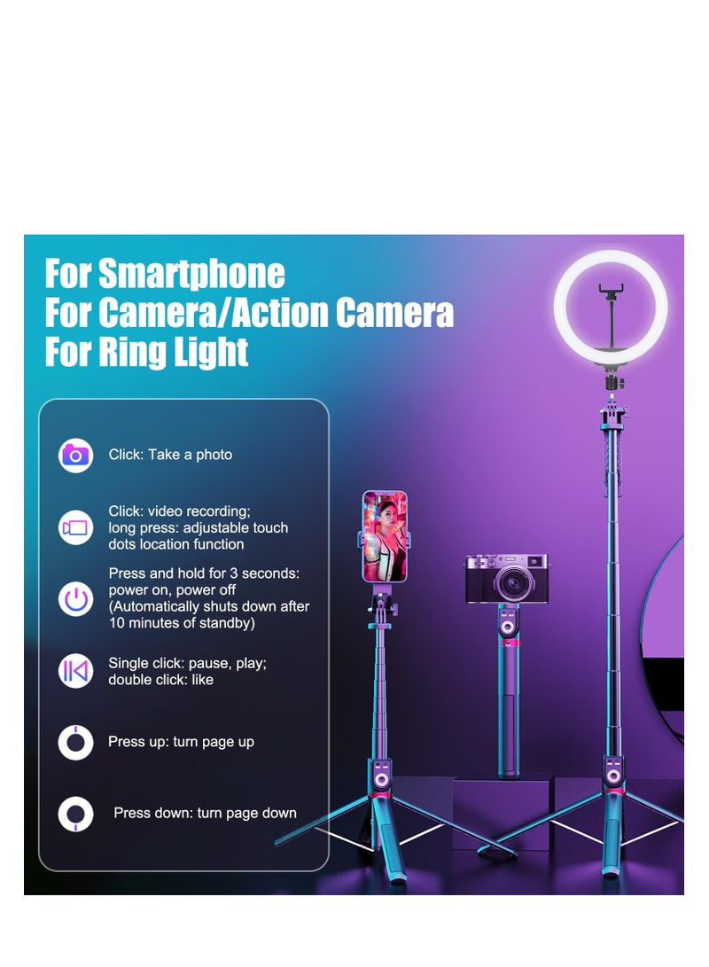 SYOSI 86" Selfie Stick Tripod, Extendable 360° Rotation Wireless Phone Stand with Rechargeable Bluetooth Remote Aluminum Phone Tripod for iPhone, Android for Photograph, Live Streaming, Video Recording (B) - Image 5