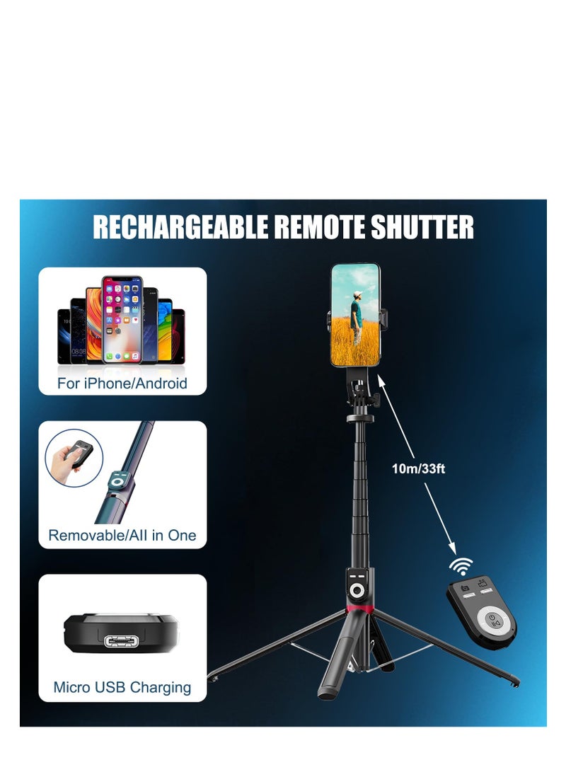 SYOSI 86" Selfie Stick Tripod, Extendable 360° Rotation Wireless Phone Stand with Rechargeable Bluetooth Remote Aluminum Phone Tripod for iPhone, Android for Photograph, Live Streaming, Video Recording (B) - Image 3
