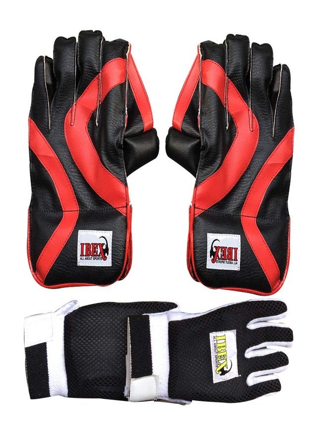 JetFire Ibex Men's Leather, Polyvinyl Chloride, Rubber Regular Cricket Wicket Keeping Gloves Combo with Black Inner (Red) - Image 4