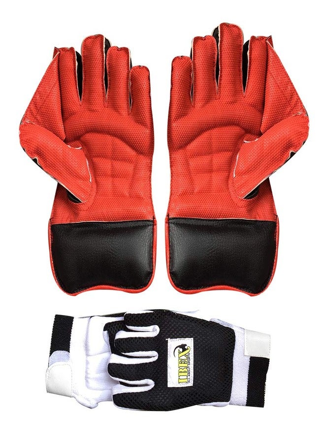 JetFire Ibex Men's Leather, Polyvinyl Chloride, Rubber Regular Cricket Wicket Keeping Gloves Combo with Black Inner (Red) - Image 2