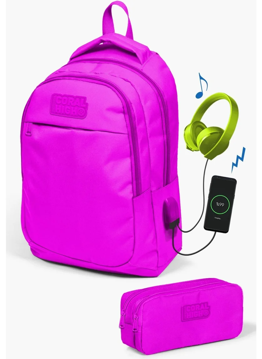 CORAL HIGH Kids Pink USB 2-Piece School Bag Set SET0224310