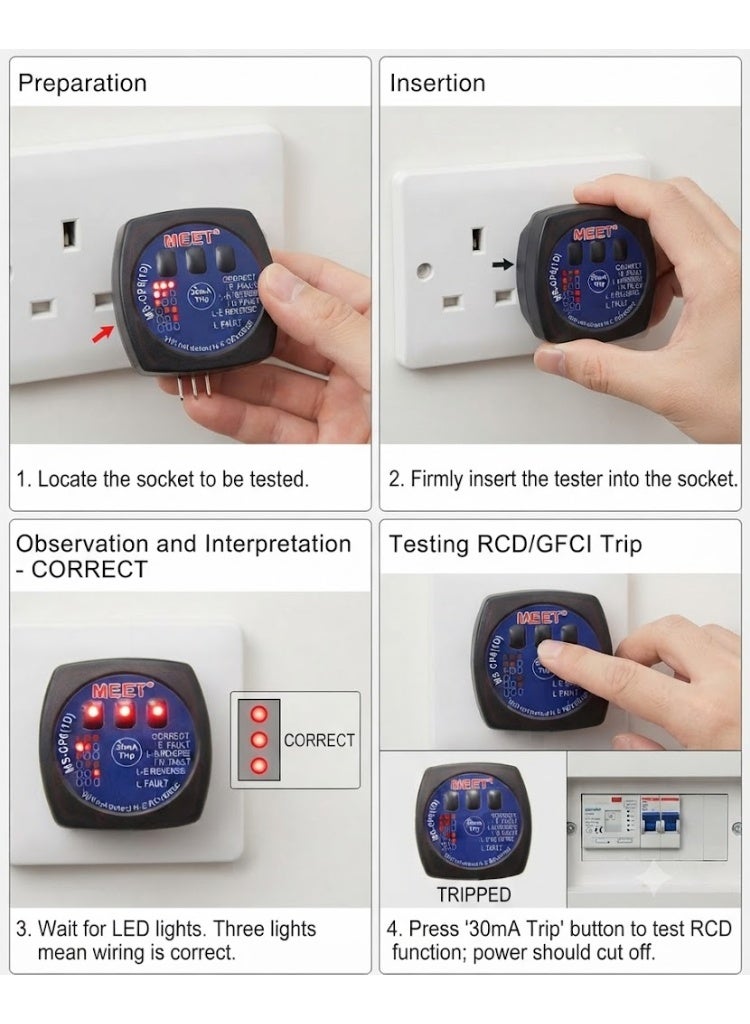 MEET 13amp Socket Tester with ELCB Trip Tester 30mA Trip MS-CP6(1D) - Image 2