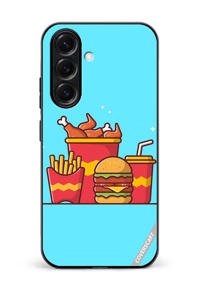 VR CREATIVE Protective Case Cover For Samsung Galaxy S25 Burger With Fried Chicken, French Fries And Soda Cartoon Design Multicolour
