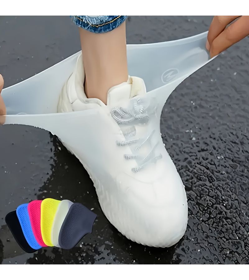 White High Elastic Latex Rain Boot Covers Reusable Anti Slip Shoe Covers - Image 1