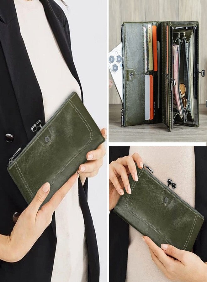 CONTACTS Leather Kiss Lock Purse for Women Vintage Kiss Clasp Wallet Coin Purse RFID Bifold Phone Clutch Wallet Card Holder - Image 2