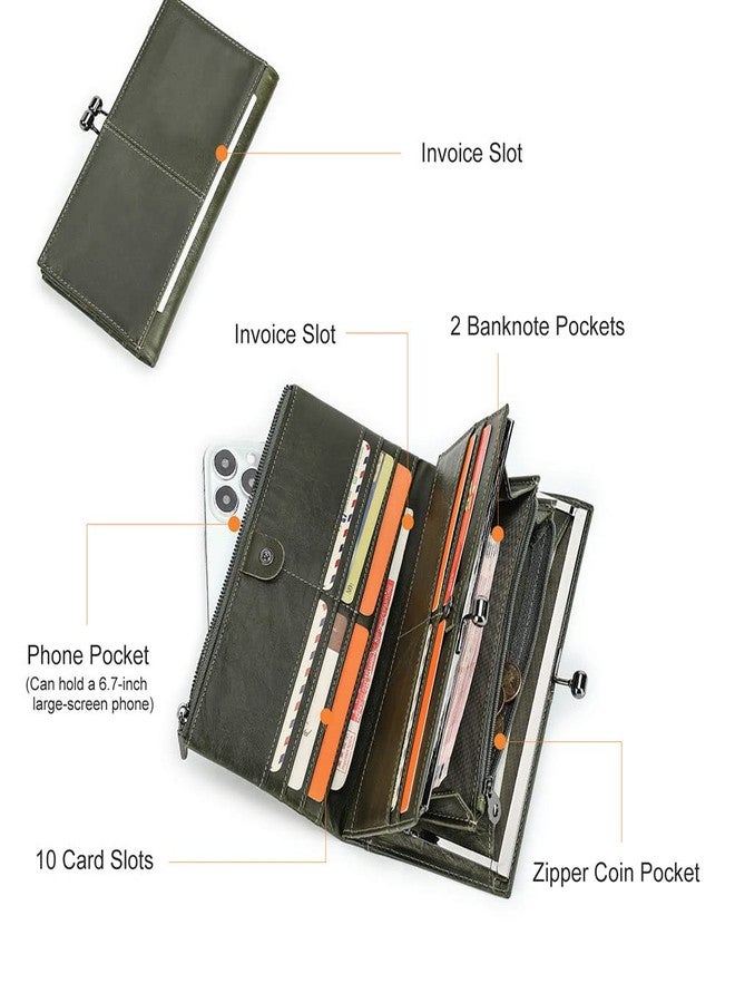 CONTACTS Leather Kiss Lock Purse for Women Vintage Kiss Clasp Wallet Coin Purse RFID Bifold Phone Clutch Wallet Card Holder - Image 4