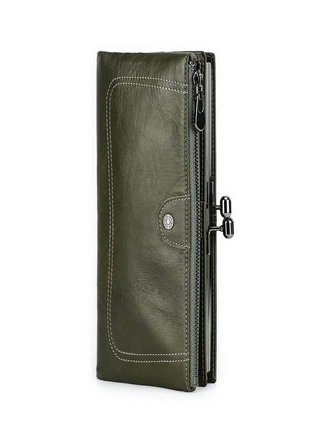 CONTACTS Leather Kiss Lock Purse for Women Vintage Kiss Clasp Wallet Coin Purse RFID Bifold Phone Clutch Wallet Card Holder - Image 1