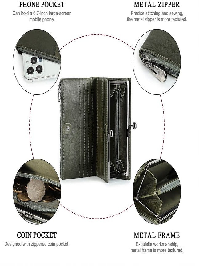 CONTACTS Leather Kiss Lock Purse for Women Vintage Kiss Clasp Wallet Coin Purse RFID Bifold Phone Clutch Wallet Card Holder - Image 5