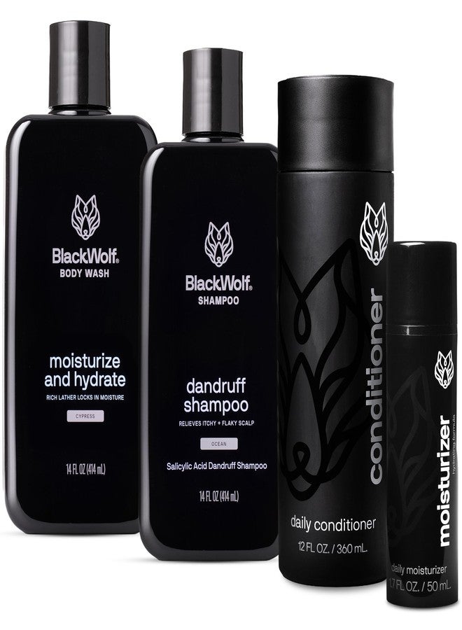 Black Wolf 4-Piece Skincare and Hair Gift Set for Men – Anti-Dandruff Shampoo, Moisturizing Body Wash, Face Moisturizer, Daily Conditioner - Skin Care Kit for All Dry Types - Image 1