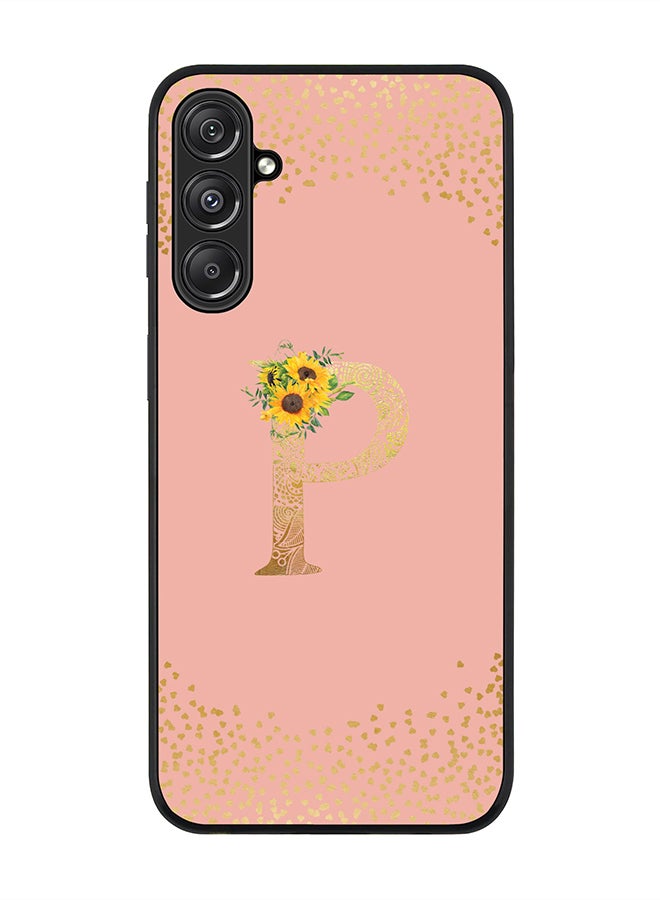 Stylizedd Rugged Black Edge case for Samsung Galaxy M34 5G Case Cover - Custom Monogram Initial Letter Mandala Floral Pattern Alphabet - P (Rose Pink) - Image 1