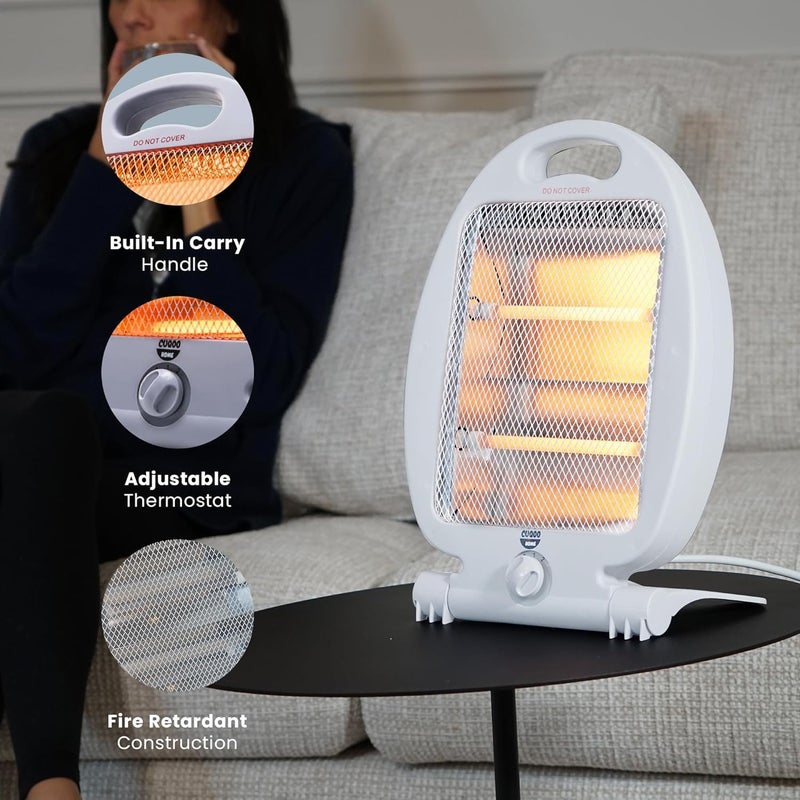 دفاية محمولة Portable Halogen Heater – بثلاث إعدادات حرارة وتصميم مدمج بمقبض سهل الحمل، باللون الأبيض - Image 3