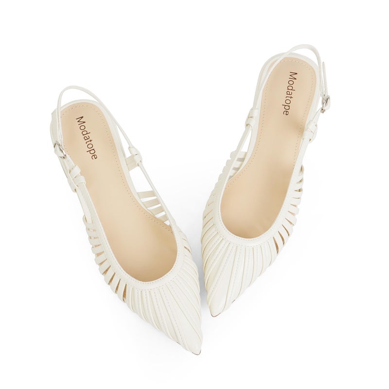 Modatope White Ballet Flats for Women Low Heel Pointed Sandals Dress Slingback Shoes for Women Size 9 - Image 1