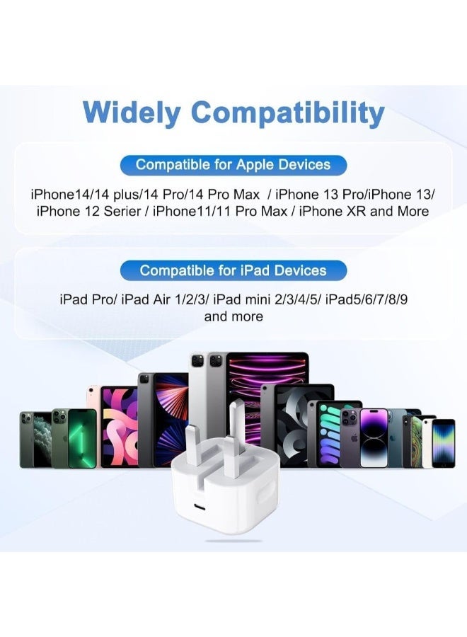 عروض دازل ديلز شاحن سريع 20 واط USB-C للآيفون مع كابل لايتنينج بطول 1 متر | شاحن حائط سريع متوافق مع iPhone 14 / 14 Pro / 14 Pro Max / 13 / 12 / 11 / XR / XS Max / X / SE 2020 / iPad - Image 3