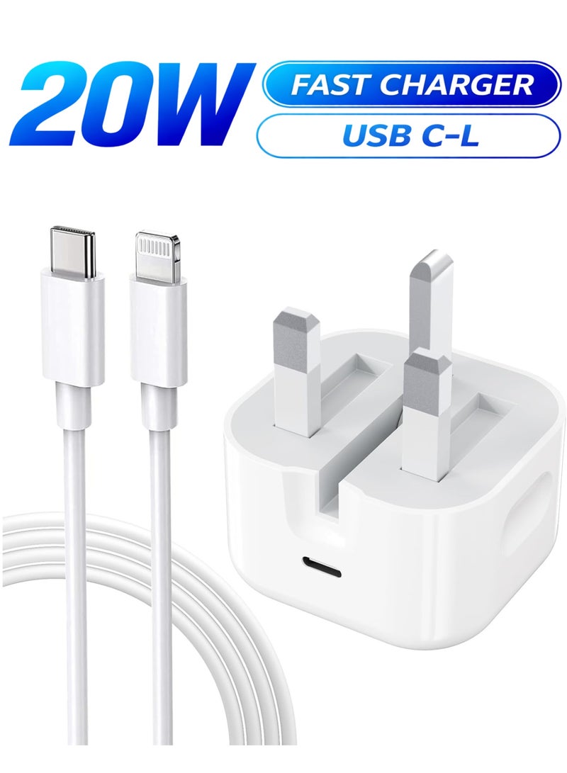 عروض دازل ديلز شاحن سريع 20 واط USB-C للآيفون مع كابل لايتنينج بطول 1 متر | شاحن حائط سريع متوافق مع iPhone 14 / 14 Pro / 14 Pro Max / 13 / 12 / 11 / XR / XS Max / X / SE 2020 / iPad - Image 1