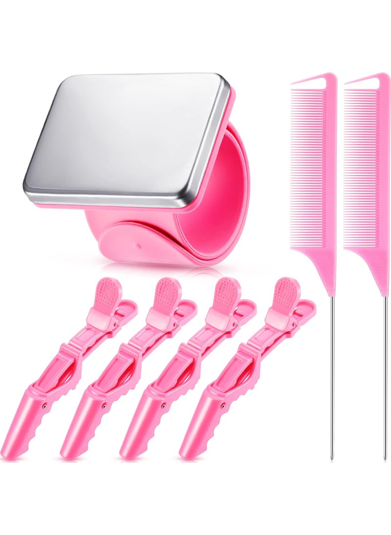 Nuenen - 7 Pieces Hair Braiding Tools Magnetic Pin Wristband and 2 Pieces Stainless Steel Pintail Rat Tail Comb with 4 Wide Teeth Alligator Sectioning Hair Clip for Braid Tool Braid MakerPink - Image 1