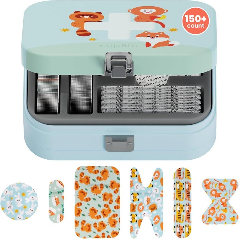 Cupkin Adhesive Bandages for Toddlers and Big Kids Heal in Style with Fun Colorful Designs Perfect for Boys and Girls Comes in Reusable Cute First Aid Kit Metal Tin Wild Animals 152 Count - Image 1