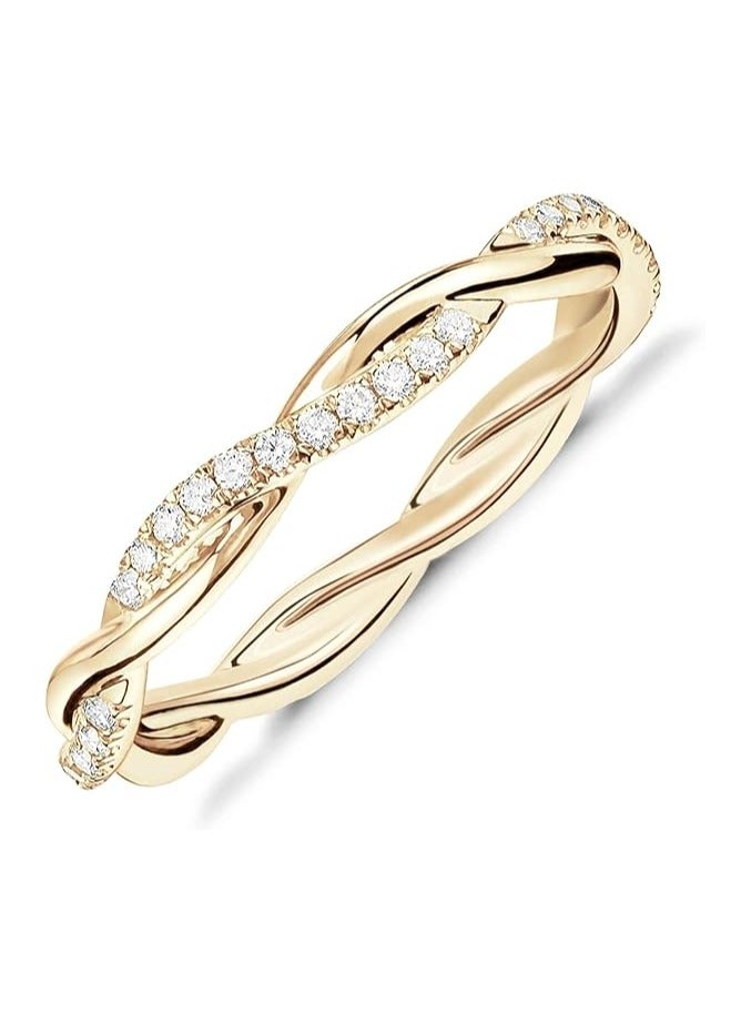 14K Gold Plated Twisted Eternity Ring for Women Size 6 Yellow Gold | Sterling Silver Cubic Zirconia Band | Dainty Rope Design Stackable Ring | Elegant Jewelry