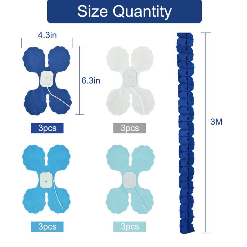 BEISHIDA بيشيدا 12 قطعة من زينة ورقية على شكل رباعي الأوراق بطول 120 قدم باللون الأزرق البحري لاحتفالات المحيط، زهور مناديل قابلة لإعادة الاستخدام، لافتة معلقة لحفلات الزفاف، حفلات استقبال الأطفال، حفلات المنزل، خلفيات التخرج - Image 2