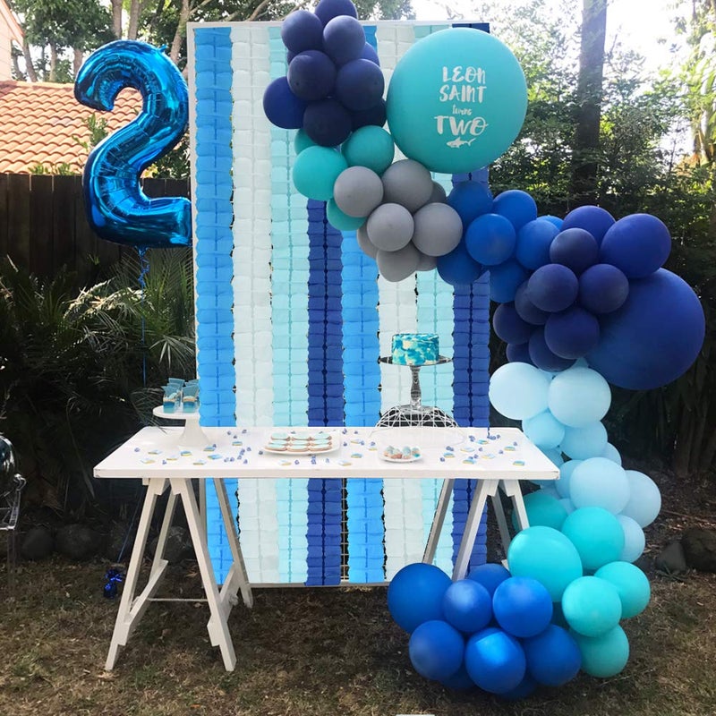 BEISHIDA بيشيدا 12 قطعة من زينة ورقية على شكل رباعي الأوراق بطول 120 قدم باللون الأزرق البحري لاحتفالات المحيط، زهور مناديل قابلة لإعادة الاستخدام، لافتة معلقة لحفلات الزفاف، حفلات استقبال الأطفال، حفلات المنزل، خلفيات التخرج - Image 5