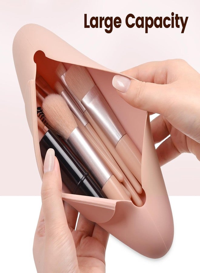 INNPOLE Travel Makeup Brush Case,Silicone Makeup Brush Holder Travel, Magnetic Anti-Fall Out Makeup Brush Bag,Fashionable and Beautiful Cosmetic Brush Bag (Khakhi). (KHA) - Image 2