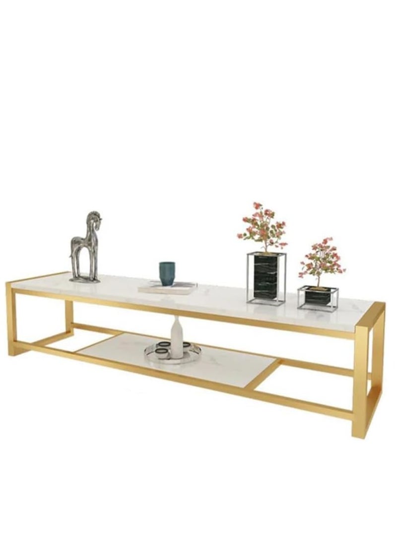 LINGWEI 𝐌𝐚𝐫𝐛𝐥𝐞 𝐓𝐕 𝐒𝐭𝐚𝐧𝐝, Premium Media Console with Storage, Metal and Marble, Modern TV Cabinet and Shelf, Multifunctional TV Stand, Elegant TV Table and Bench - Image 2