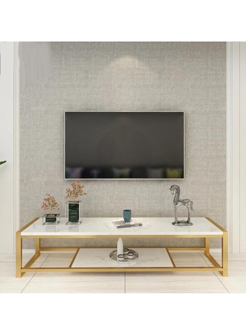 LINGWEI 𝐌𝐚𝐫𝐛𝐥𝐞 𝐓𝐕 𝐒𝐭𝐚𝐧𝐝, Premium Media Console with Storage, Metal and Marble, Modern TV Cabinet and Shelf, Multifunctional TV Stand, Elegant TV Table and Bench - Image 3