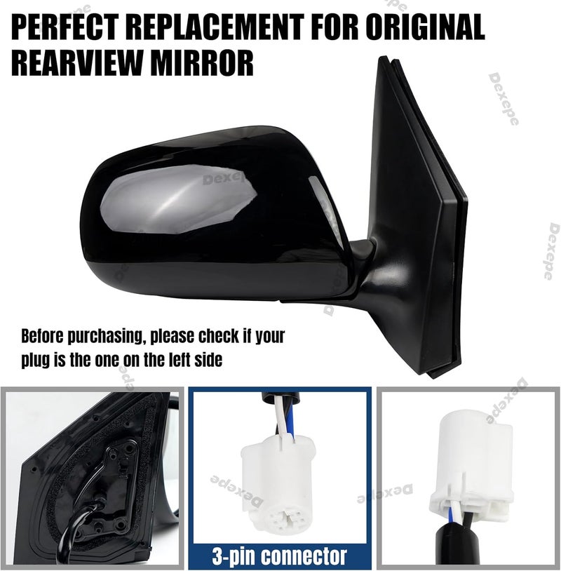 Dexepe Passenger Side Mirror Assembly for Toyota Corolla 2009-2013 - Non-heated Power Adjustable Glass - Image 2