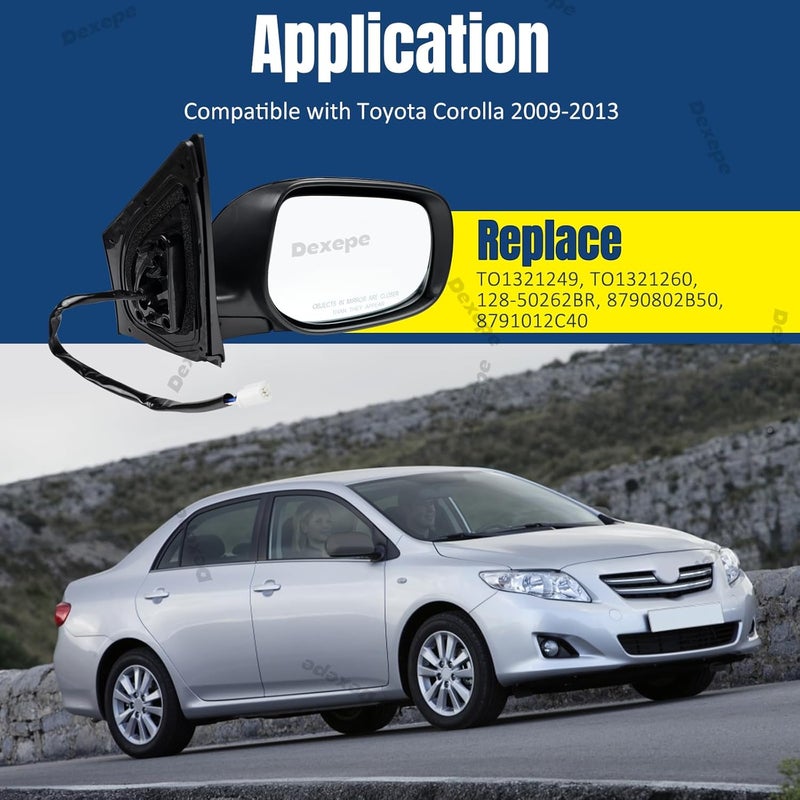 Dexepe Passenger Side Mirror Assembly for Toyota Corolla 2009-2013 - Non-heated Power Adjustable Glass - Image 5