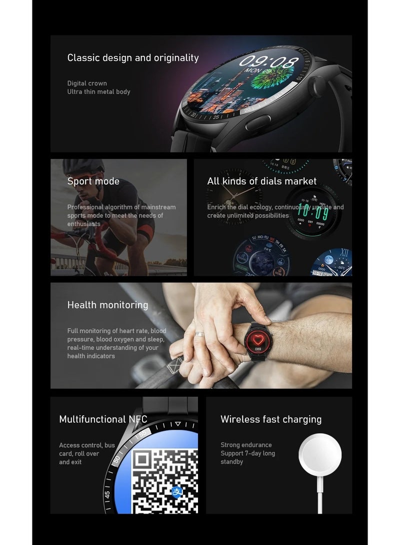 AROAQ Smart Watch GT8 Men 1.5inch Large Screen BT Call NFC Health Monitoring Wireless Charging Sports Fitness Tracker Smartwatch - Image 3