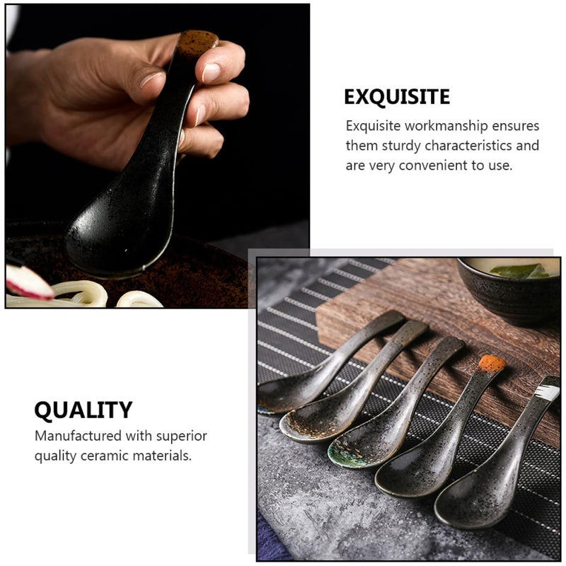 6Pcs Japanese Ceramic Soup Spoons Kitchen Serving Ladles Assorted Colors - Image 5