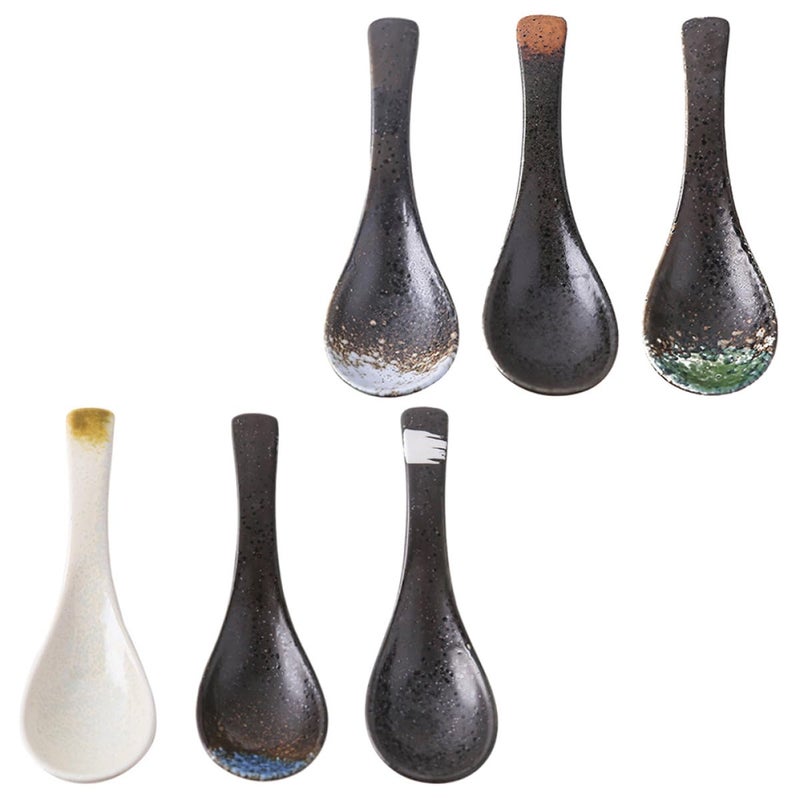 6Pcs Japanese Ceramic Soup Spoons Kitchen Serving Ladles Assorted Colors - Image 2