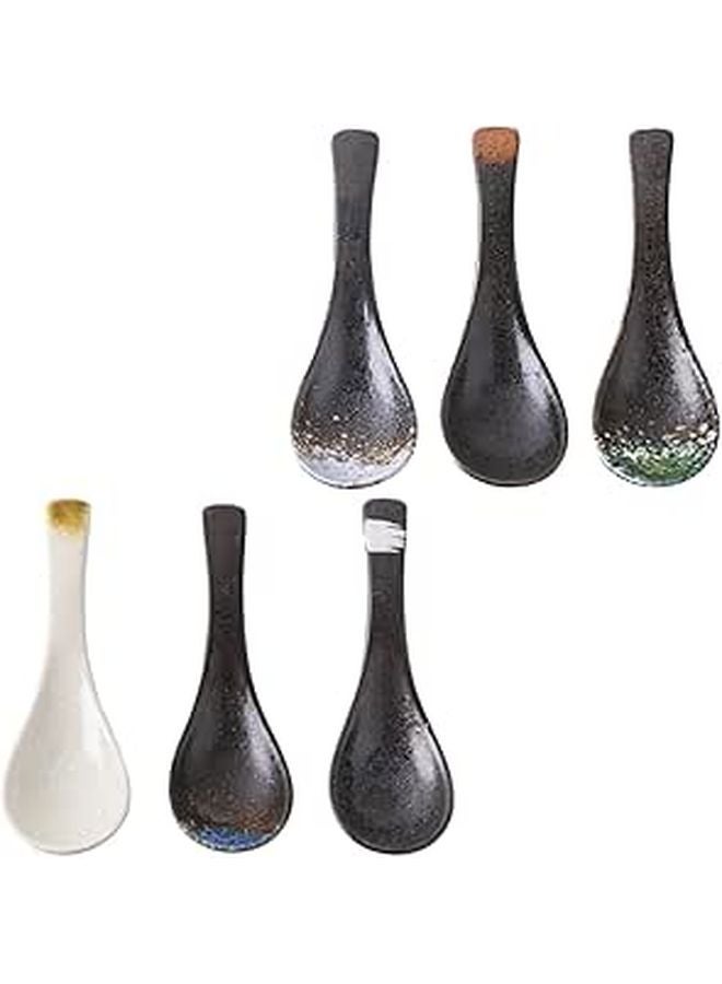 6Pcs Japanese Ceramic Soup Spoons Kitchen Serving Ladles Assorted Colors - Image 1