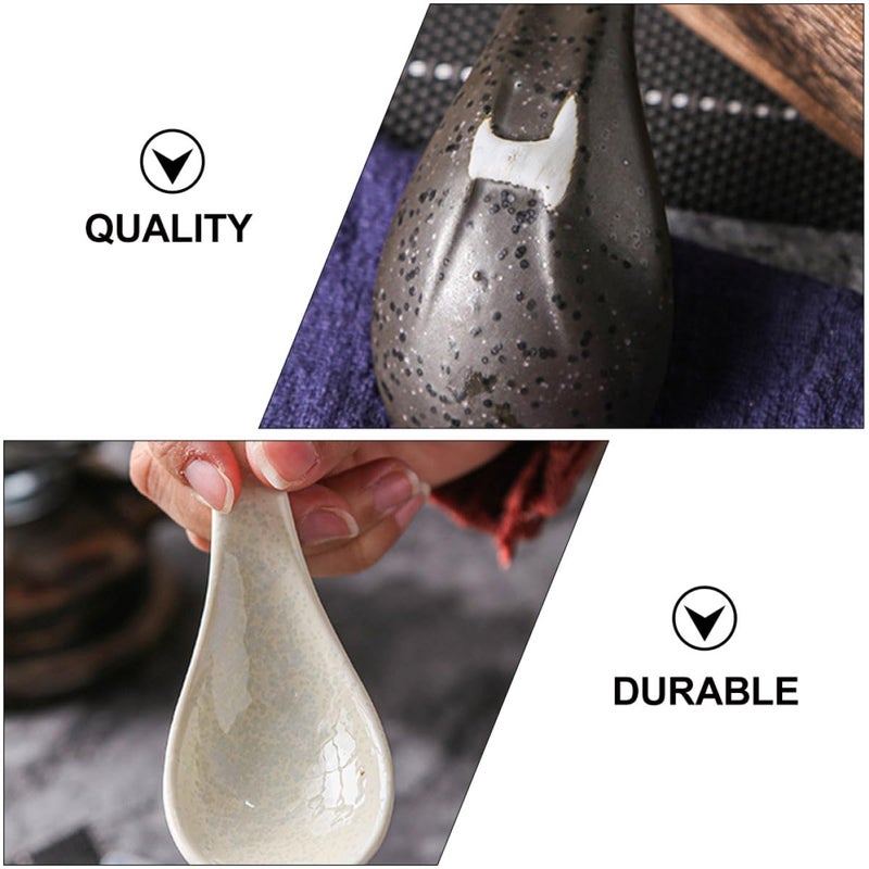 6Pcs Japanese Ceramic Soup Spoons Kitchen Serving Ladles Assorted Colors - Image 4
