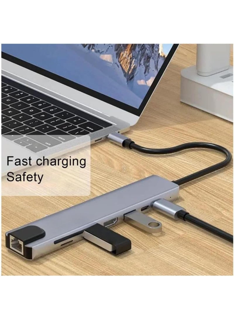 USB-C Multiport Adapter 8-in-1 – Aluminum Hub with 4K HDMI, 87W PD Charging, USB 3.0/2.0/1.1 Ports – Compatible with Laptops and HD Devices – Grey - Image 2