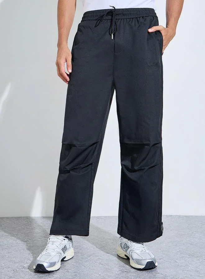 Styli Black Logo Embroidery Drawstring Wide Leg Jogger