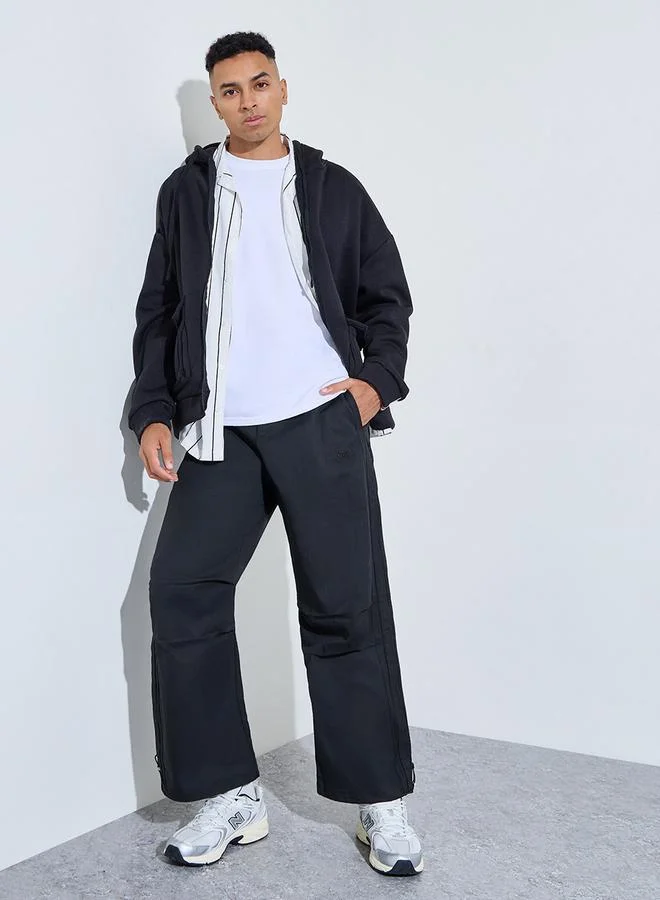 Styli Black Logo Embroidery Drawstring Wide Leg Jogger