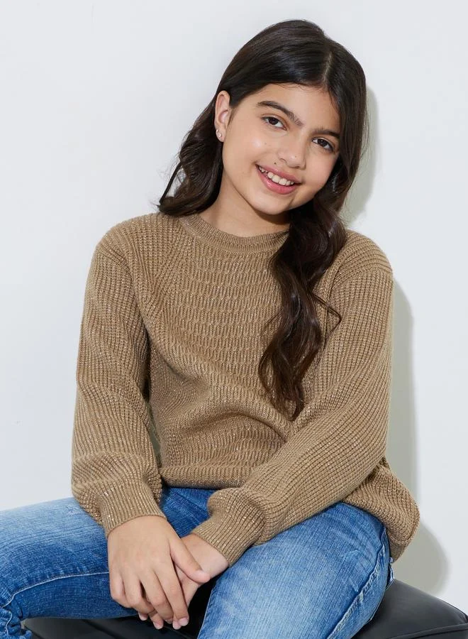 Styli Teen Girls Beige Round neck Knit Jumper