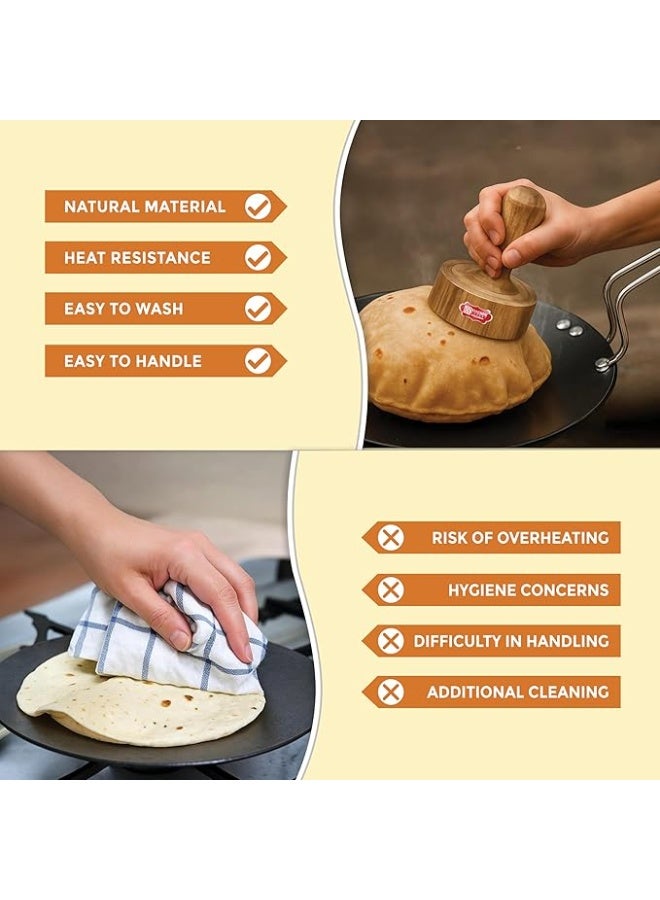 Kitchen Expert Wooden Hand Masher | Single Block/Jointless Wood | Paratha Seakni | Roti Presser | Potato/Pav Bhaji Masher | 1 Pc - Image 2