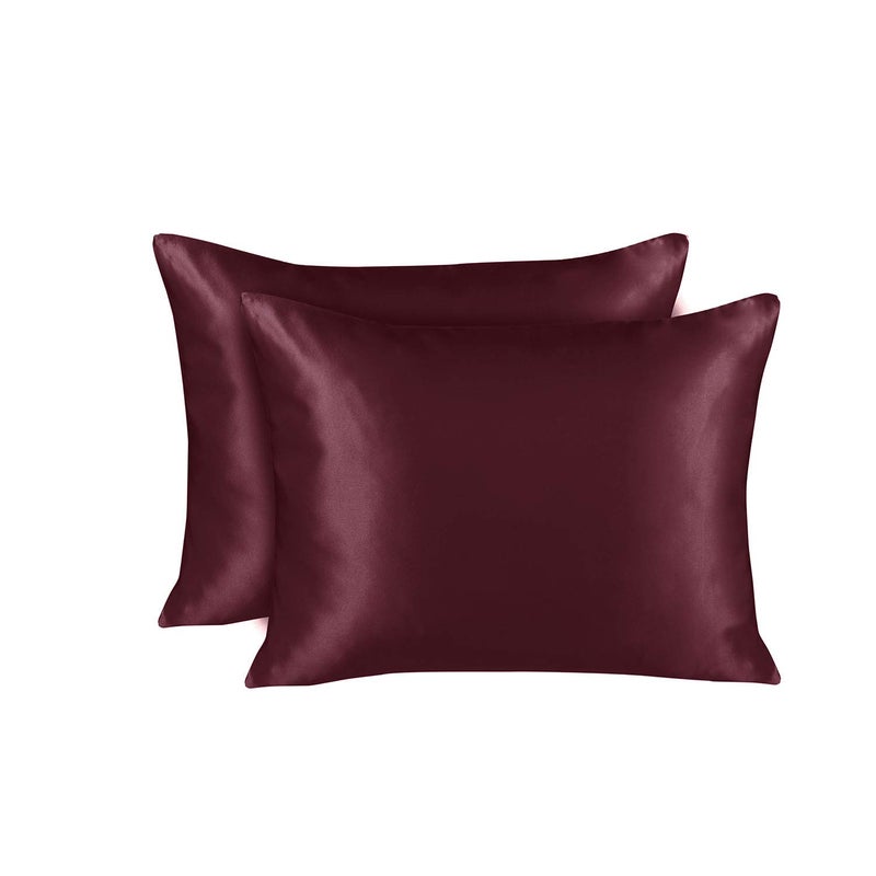 ShopBedding Satin Pillowcase with Zipper for Hair and Skin Care Feels Soft and Cool Like a Silk Pillowcase Satin Pillow Cases 2 Pack Slik Pillow Cover Burgundy Queen Set of 2  Blissford