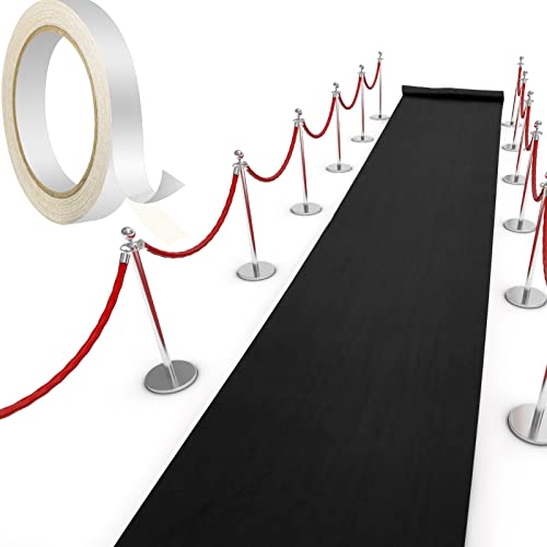 Shappy Black Carpet Runner Rug for Party 55gsm Black Runner for Prom Thickness with Carpet Tape Hallway Rug for Events Graduate Wedding Party Dance Floor Outdoor Accessories26 x 164 Feet - Image 1