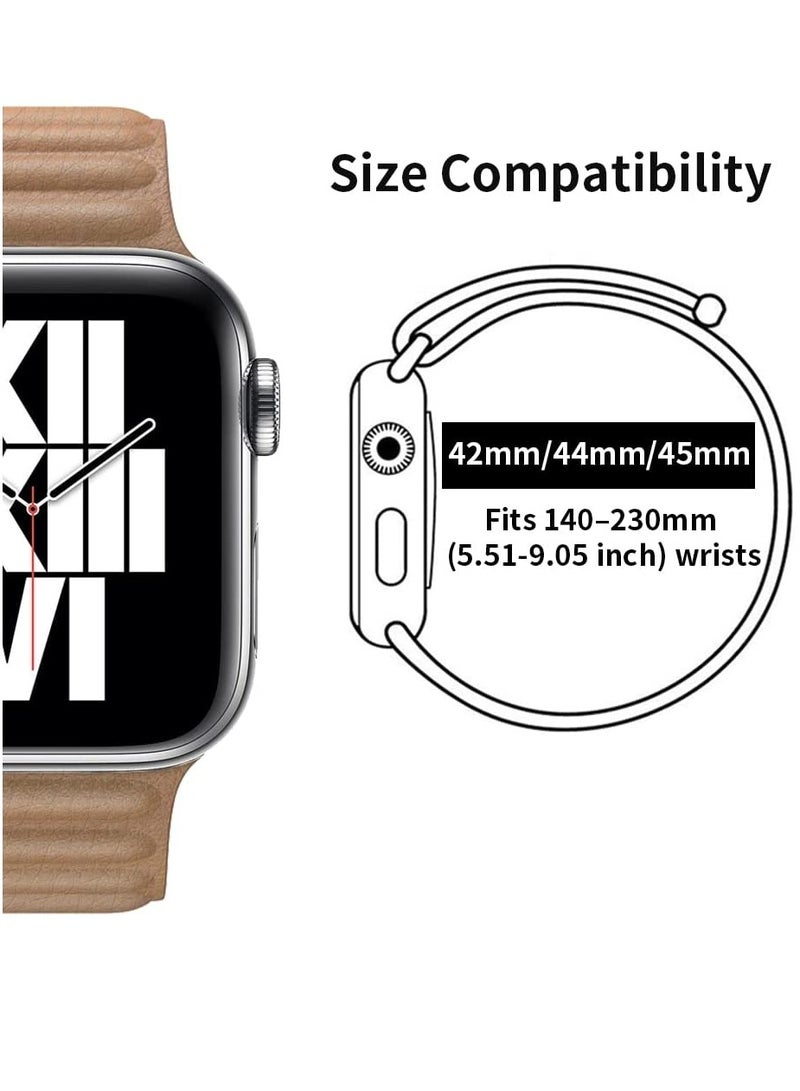 Compatible with Apple Watch Band 45mm Leather Watch Strap Replacement for Apple Watch Series 7/6/5/4/SE/3/2/1 iWatch(Brown/Brown) - Image 2